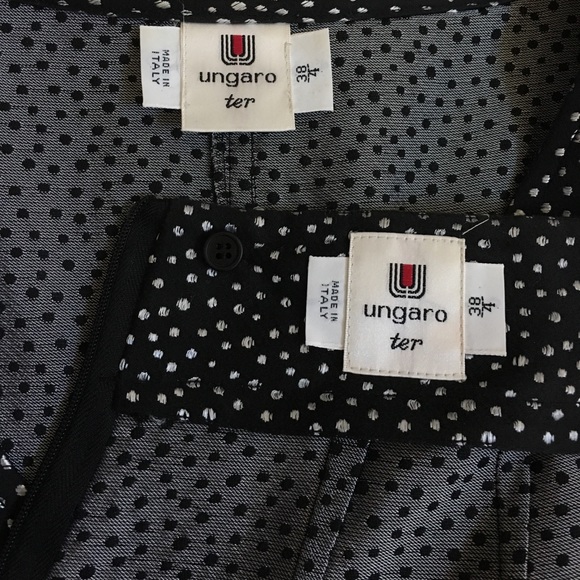 Designer Emanuel UNGARO Italy 38 4 Black Silver Button Jacket Top Skirt Set - Picture 3 of 8